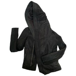 Daniele Alessandrini Hooded Faux Leather Moto Jacket in Black